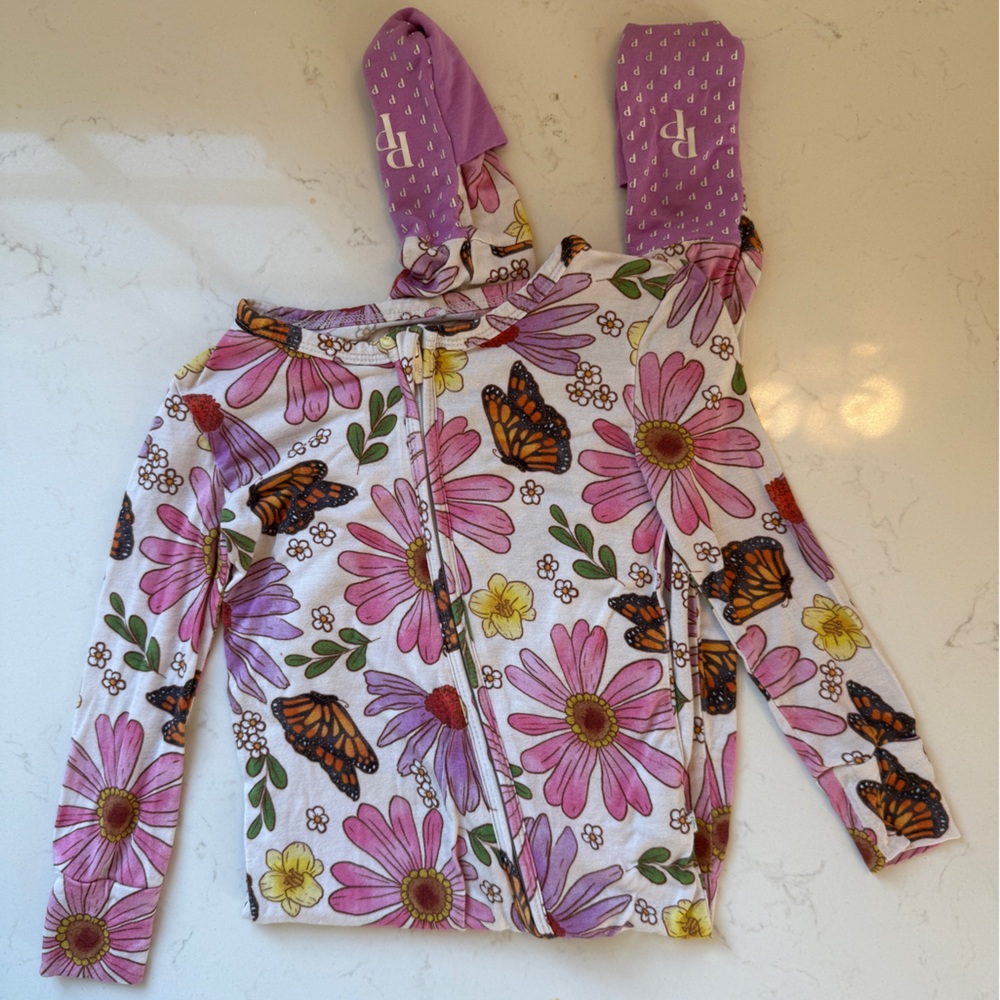 Posh Peanut 2T Zip Onesie in Boho Butterfly and Flower Print